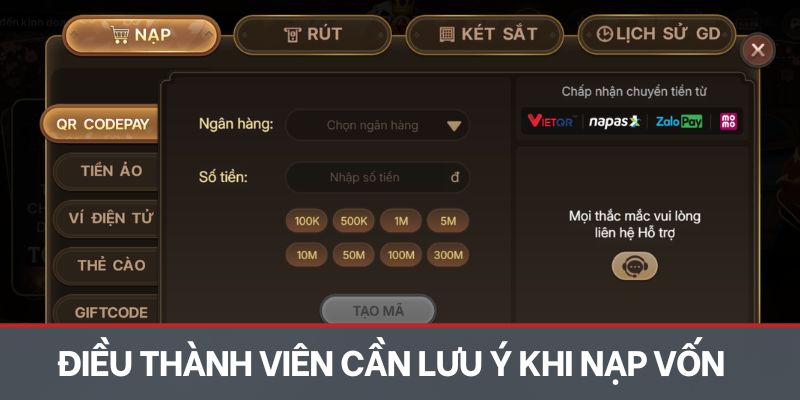 Điều thành viên cần lưu ý khi nạp vốn